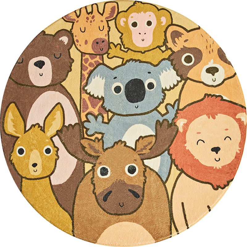 BowLift | Kids Cartoon Animals Pattern Rug Yellow Polyester Rug Washable Non-Slip Back Rug for Home Decor