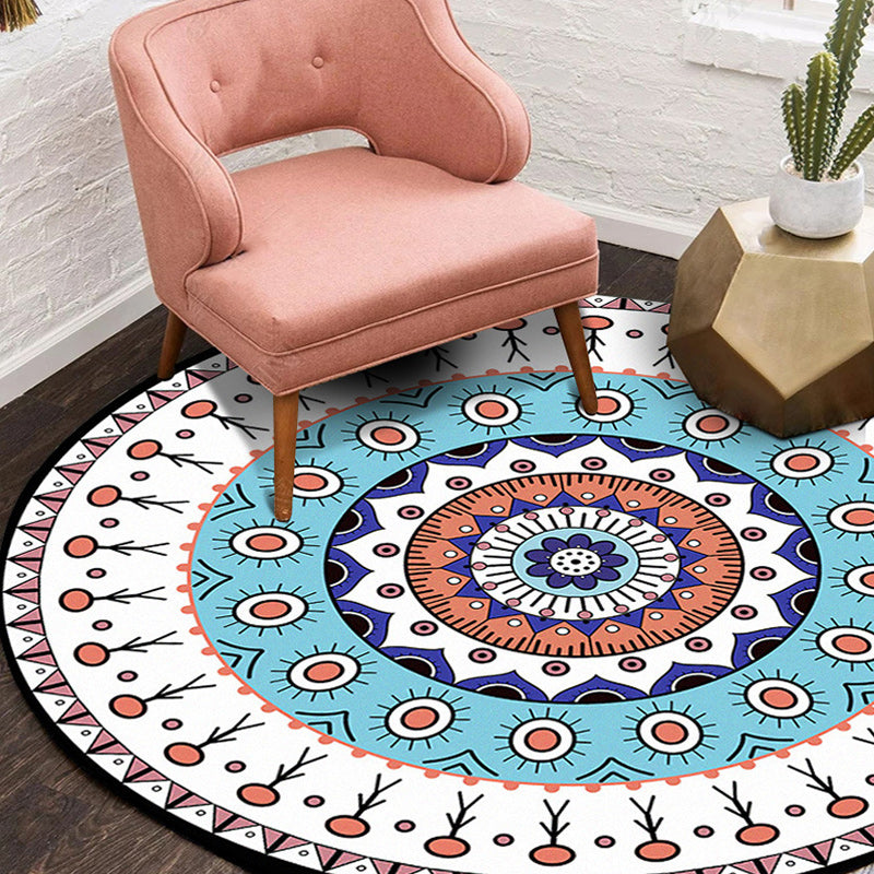 BowLift | Americana concentric circles pattern carpet with floral white and blue polyester machine washable non-slip area rug for the bedroom