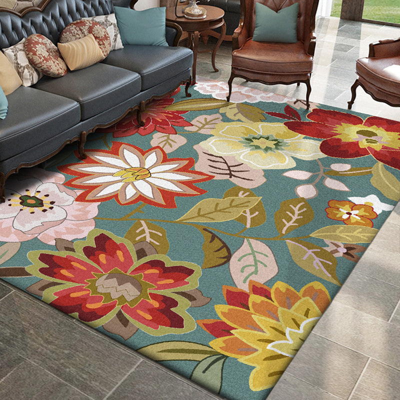 BowLift | Blue Vintage Carpet Polyester Floral Pattern Carpet Washable Non-Slip Back Carpet for Living Room