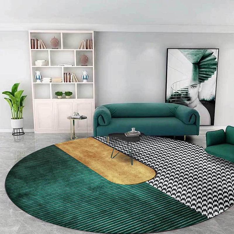 BowLift | Contemporary Houndstooth pattern rug green and gold polyester rug machine washable non-slip rug for the bedroom