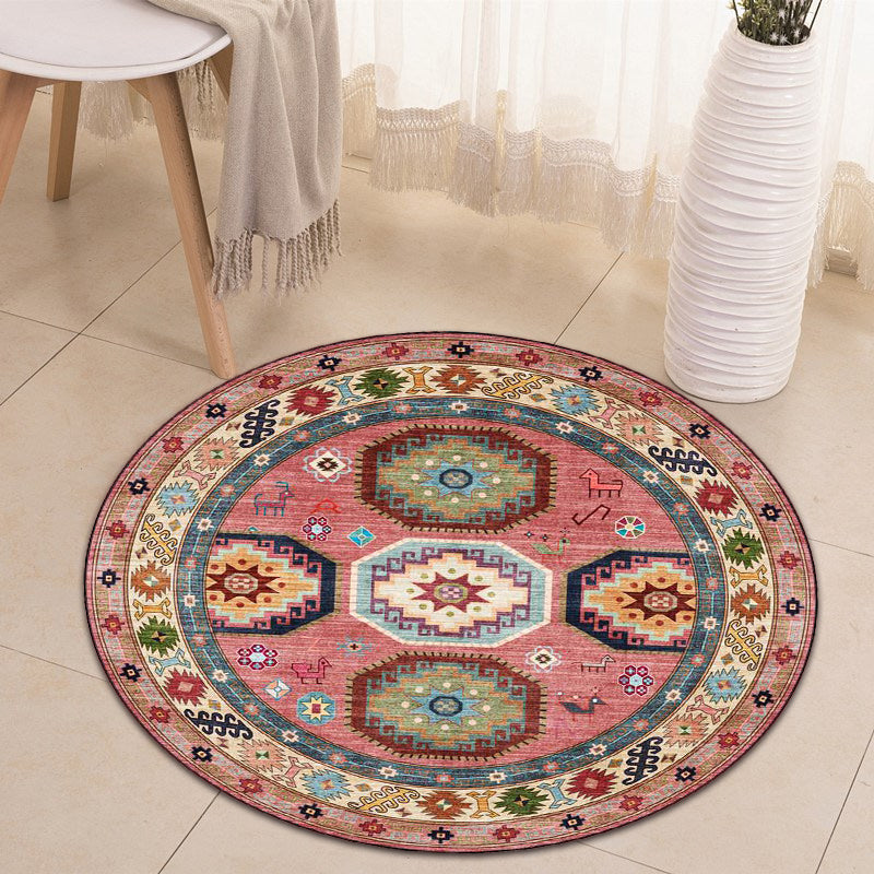 BowLift | Americana Tribal Pattern Carpet Red Polyester Carpet Machine Washable Non-Slip Area Rug for Bedroom