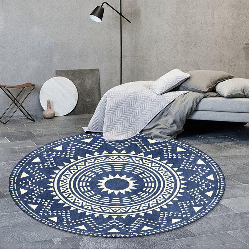 BowLift | Blue and green southwest rug Polyester geometric pattern rug washable non-slip backing rug for living room