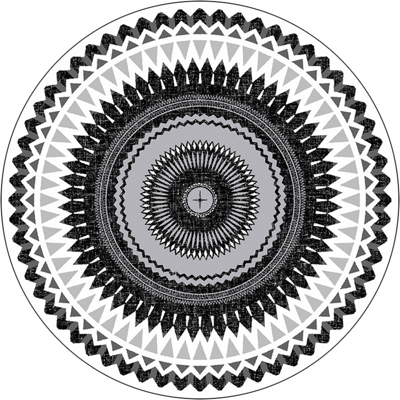 BowLift | Vintage concentric circles pattern rug white and black tribal rug polyester washable non-slip backing rug for living room