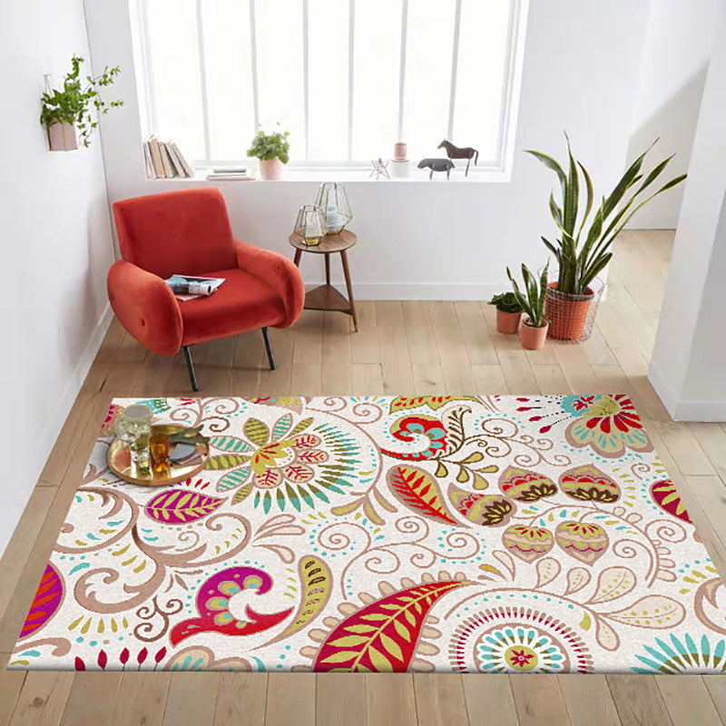 BowLift | Vintage Paisley Pattern Rug White Polyester Rug Machine Washable Non-Slip Rug for Bedroom