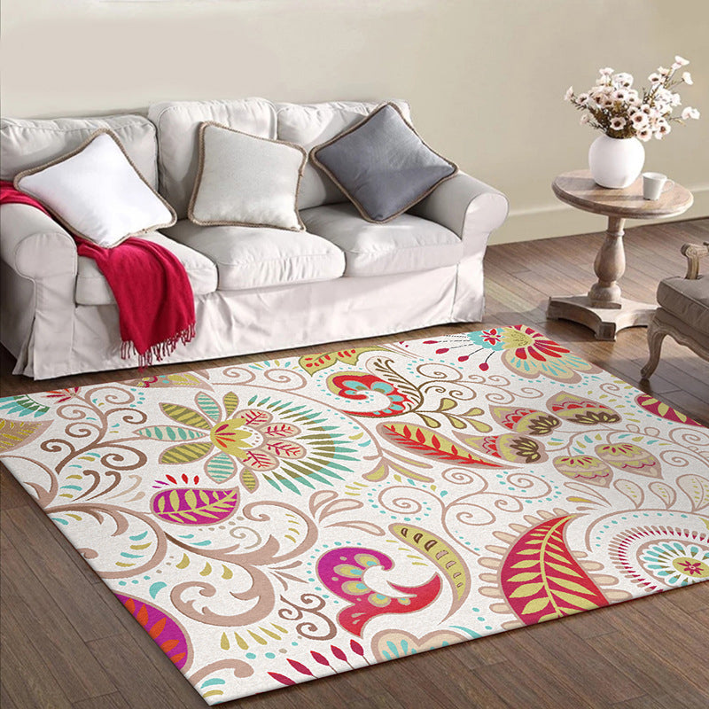 BowLift | Vintage Paisley Pattern Rug White Polyester Rug Machine Washable Non-Slip Rug for Bedroom