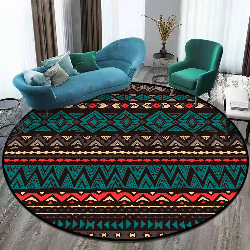 BowLift | Green Southwest Carpet Polyester geometric pattern rug washable non-slip backing rug for living room