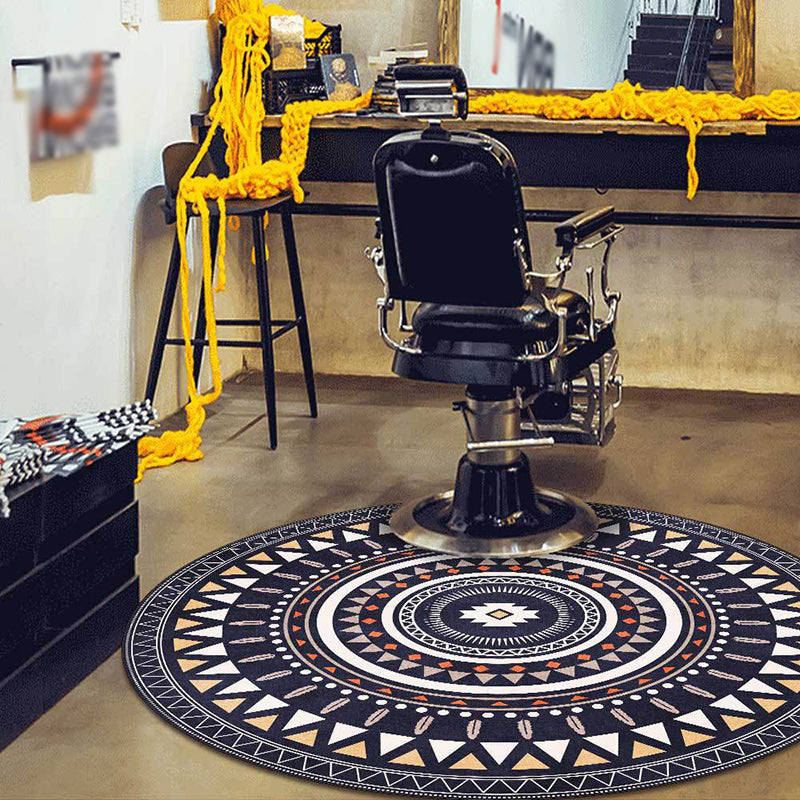 BowLift | Vintage concentrated circles pattern rug blue and green tribal rug polyester washable with anti-slip backing rug for living room