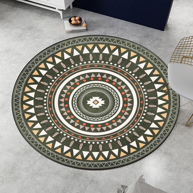 BowLift | Vintage concentrated circles pattern rug blue and green tribal rug polyester washable with anti-slip backing rug for living room