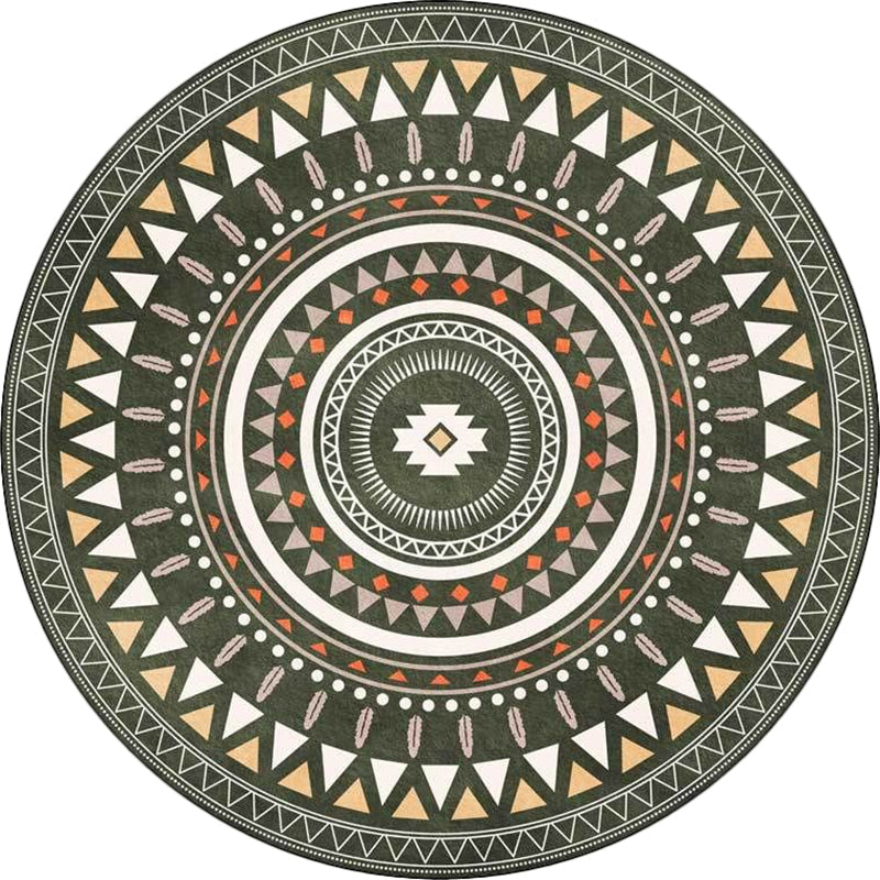 BowLift | Vintage concentrated circles pattern rug blue and green tribal rug polyester washable with anti-slip backing rug for living room