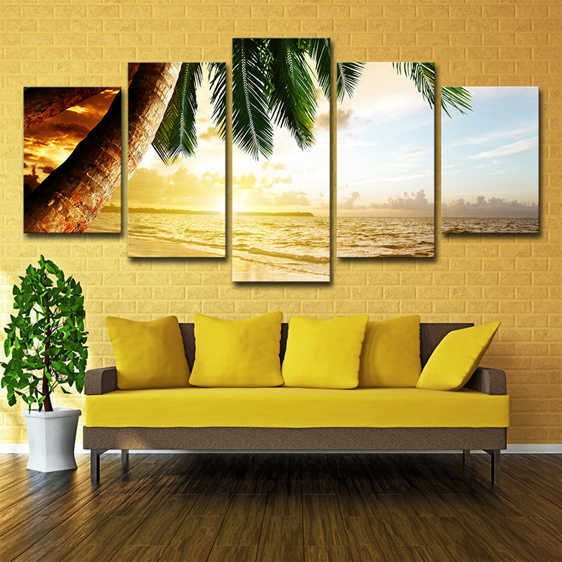 BowLift | Beach Palm Tree Canvas Art Tropix Beautiful Sunset over the Sea Scene Wall Decoration in Gold