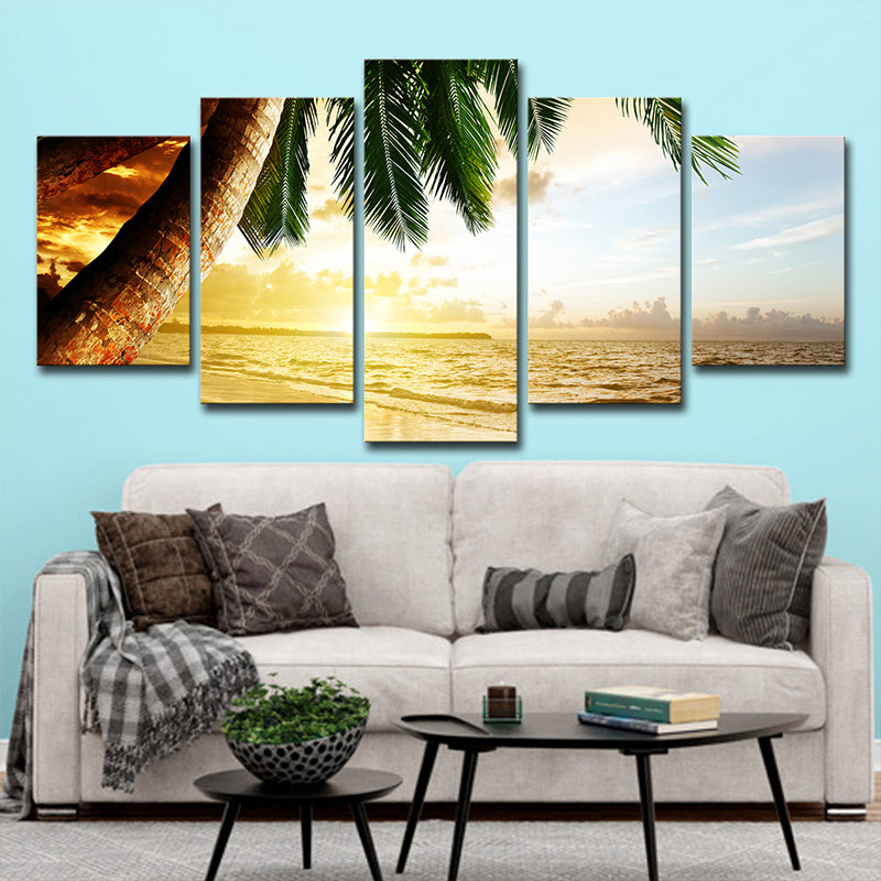 BowLift | Beach Palm Tree Canvas Art Tropix Beautiful Sunset over the Sea Scene Wall Decoration in Gold