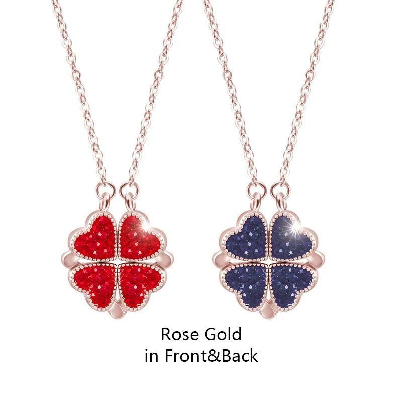 BowLift | Double Sided Four Leaf Clovers Heart Crystal Necklace