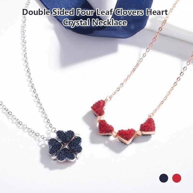 BowLift | Double Sided Four Leaf Clovers Heart Crystal Necklace