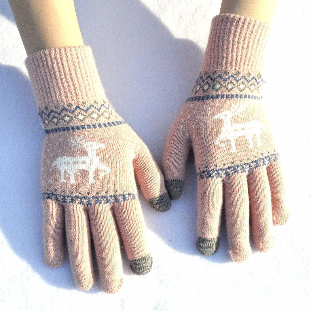 BowLift | Elk Snowflake Printed Knitted Touchscreen Glove