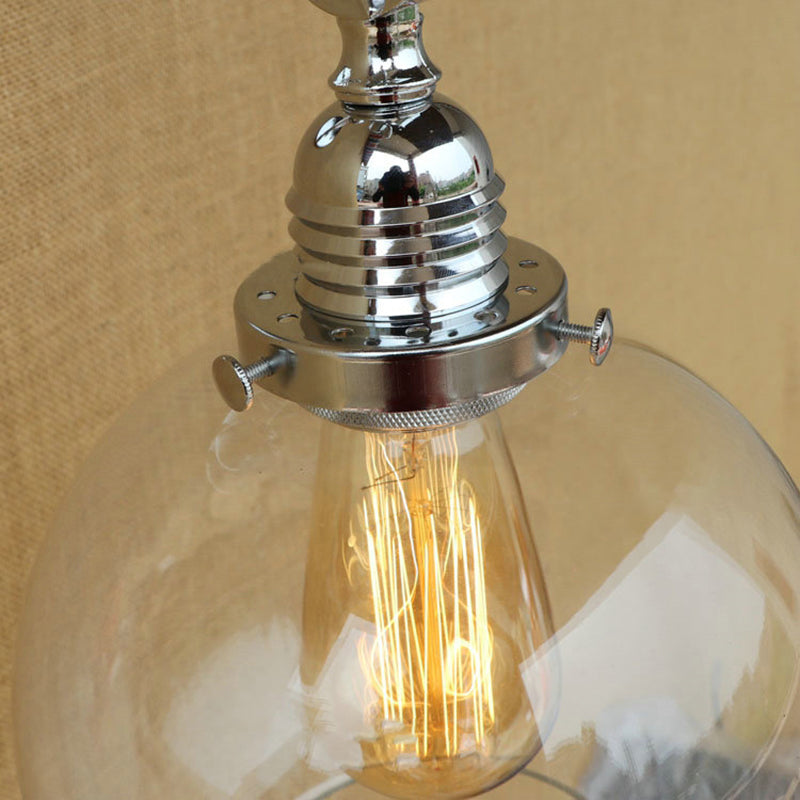 BowLift | Vintage Orb Wall Light Fixture 1 Lamp Clear Glass Wall Lamp in Chrome for Bathroom, 8"/4"/6" Wide Wooden Arm