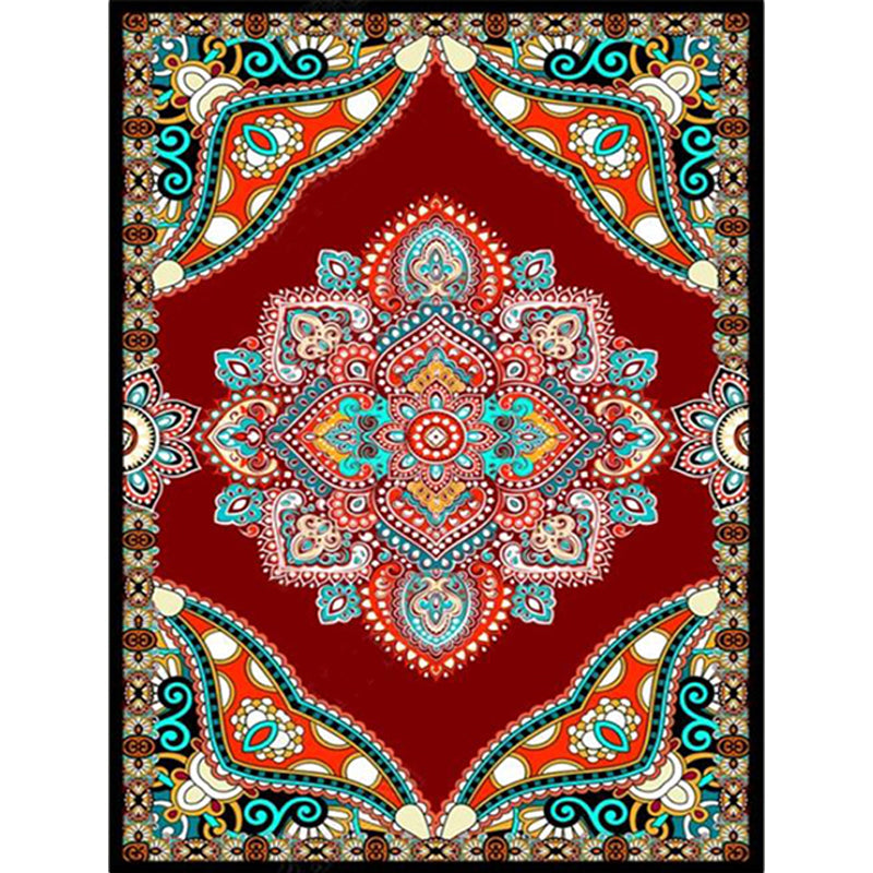 BowLift | Mediterranean Moroccan carpet in red and black medallion floral pattern carpet polyester non-slip flooring for living room decoration