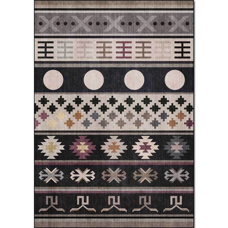 BowLift | Black Southwestern Rug Polyester Tribal Pattern Rug Washable Non-Slip Backing Rug for Living Room