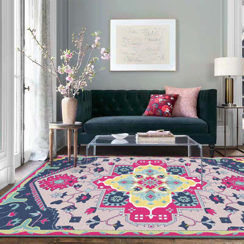 BowLift | Colorful Bedroom Rug Moroccan Medallion Floral Pattern Area Rug Polyester Non-Slip Stain-Resistant Rug