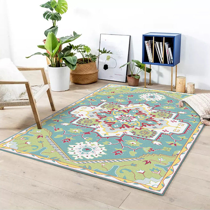 BowLift | Colorful Bedroom Rug Moroccan Medallion Floral Pattern Area Rug Polyester Non-Slip Stain-Resistant Rug