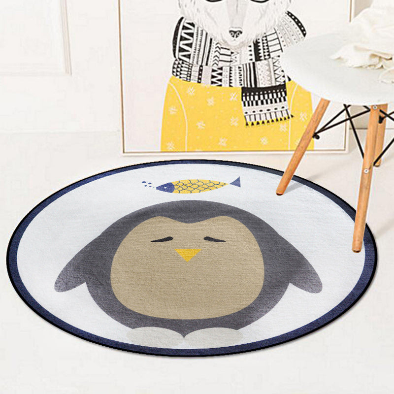 BowLift | Blue and Ivory Children's Room Carpet Child Animals Rabbit Owl Elephant Penguin Pattern Area Rug Polyester Washable Carpet