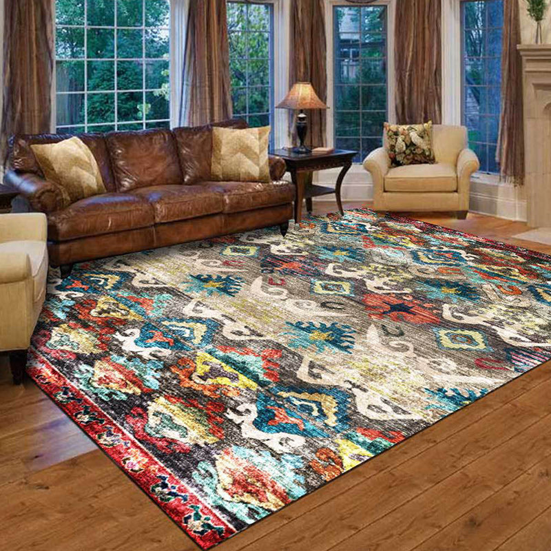BowLift | Retro Tribal Pattern Rug Multicolor Polyester Rug Machine Washable Non-Slip Backing Rug for Living Room