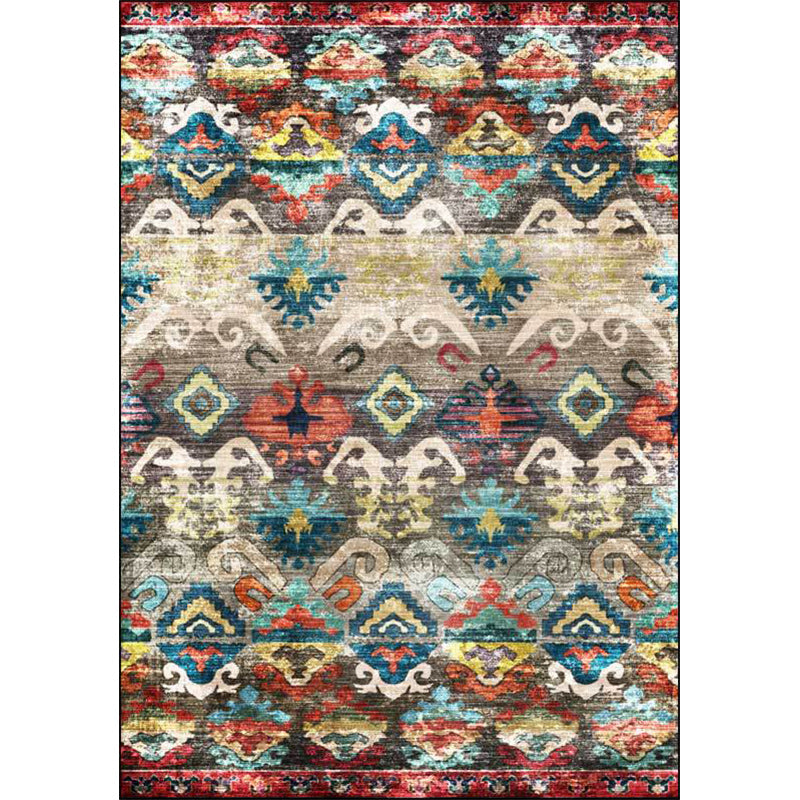 BowLift | Retro Tribal Pattern Rug Multicolor Polyester Rug Machine Washable Non-Slip Backing Rug for Living Room