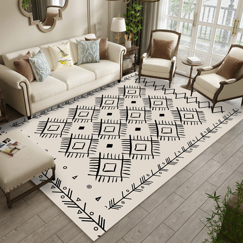 BowLift | Classic Southwestern Pattern Carpet White Tribal Carpet Polyester Washable Non-Slip Back Carpet for Living Room