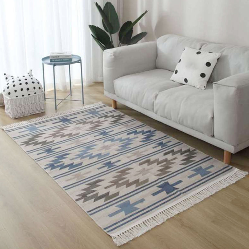 BowLift | Gray and Brown Southwestern Rug Linen Tribal Geometric and Stripe Pattern Rug Washable Fringed Rug for the Living Room