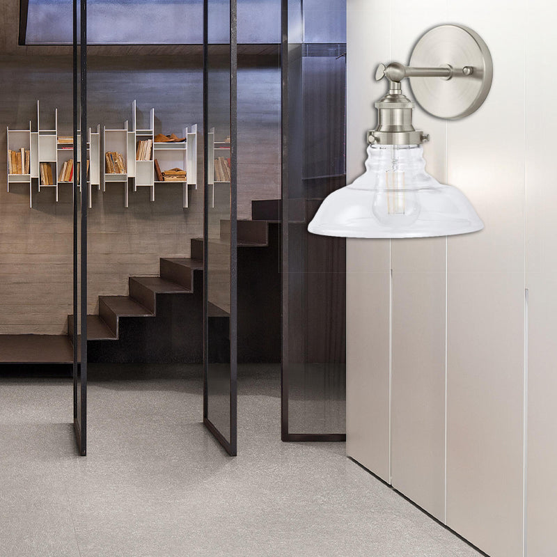 BowLift | Clear Glass Chrome/Nickel Wall Light Barn 1-Bulb Industrial Wall Lamp for the Kitchen