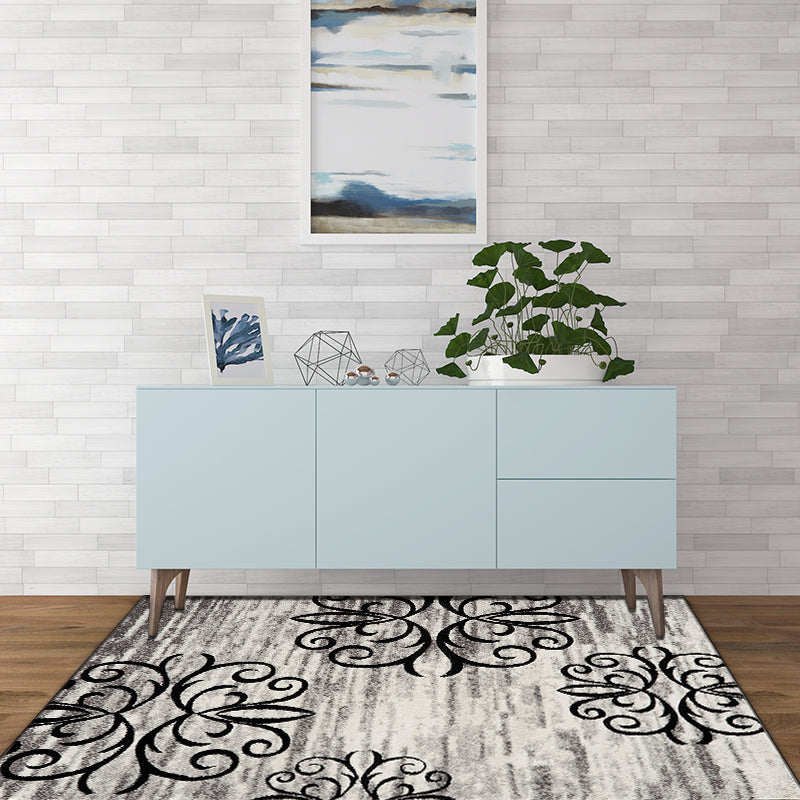 BowLift | Washed Paisley Pattern Rug Gray Classic Rug Polyester Washable Non-Slip Base Rug for Living Room