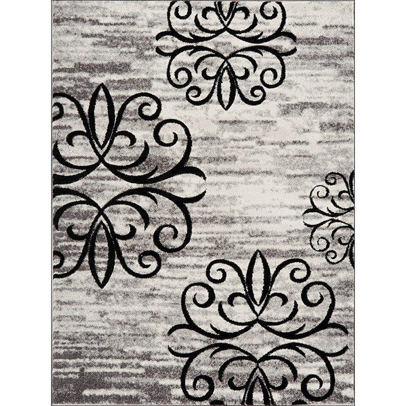 BowLift | Washed Paisley Pattern Rug Gray Classic Rug Polyester Washable Non-Slip Base Rug for Living Room