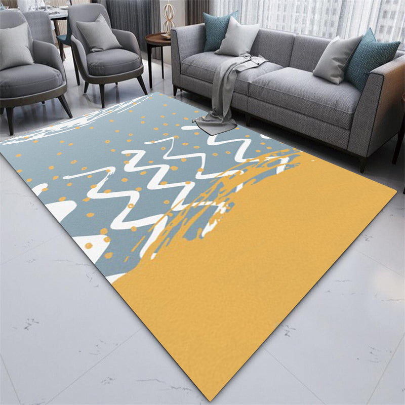 BowLift | Minimalistic Novelty Area Rug in Blue and Yellow Geometric Dots Wave Pattern Area Rug Polyester Non-Slip Carpet for Home Decoration