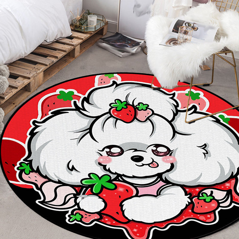 BowLift | Children's Room Rug in Purple and Red Animal Dog Star Strawberry Print Rug Polyester Non-Slip Area Rug