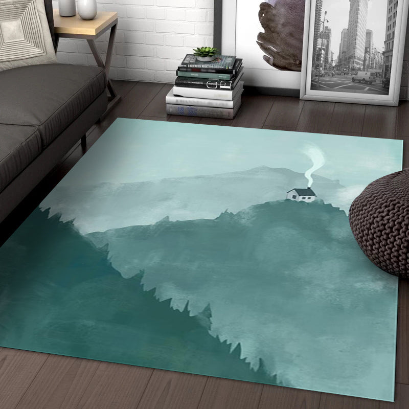 BowLift | Large Bedroom Rug Modern Geography Mountain House Pattern Rug Polyester Anti-Slip Back Rug