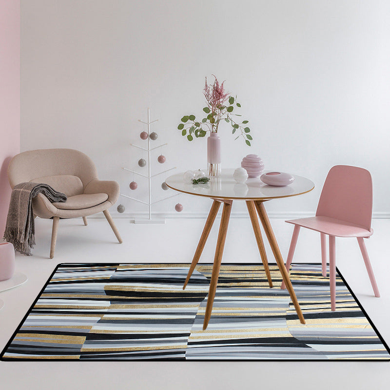 BowLift | Minimalistic Novelty Rug in Gray Geometric Lines Pattern Rug Polyester Machine Washable Rug for Home Decoration