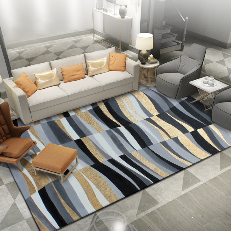 BowLift | Minimalistic Novelty Rug in Gray Geometric Lines Pattern Rug Polyester Machine Washable Rug for Home Decoration