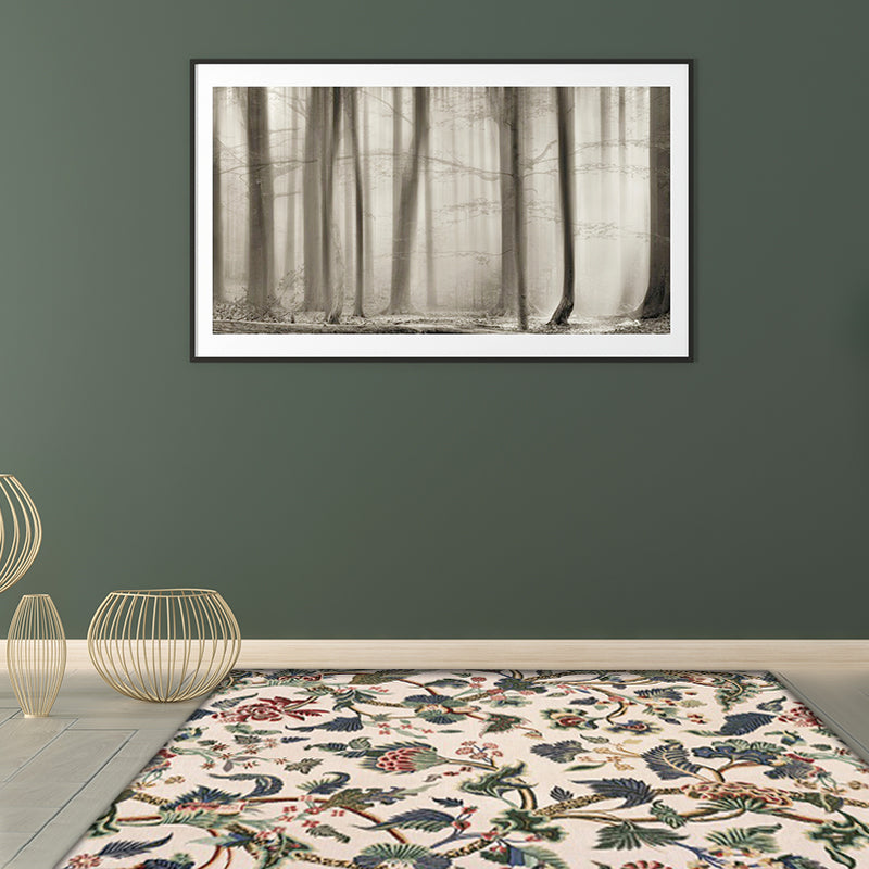 BowLift | Light Yellow Vintage Carpet Polyester Flower and Leaf Pattern Carpet Washable Non-Slip Background Carpet for Living Room