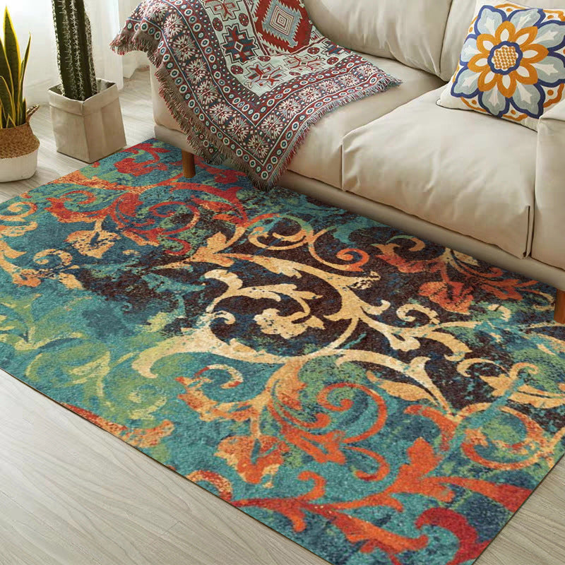 BowLift | Classic paisley pattern rug Green and Orange Polyester rug Machine washable Non-slip carpet for the bedroom