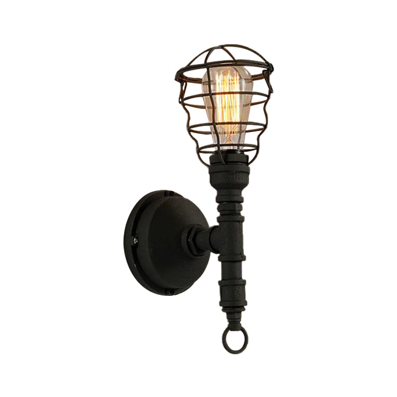 BowLift | Vintage Industrial Coated Wall Lamp 1 Light Metal Wall Mount Light with Water Pipe in Black for Dining Room