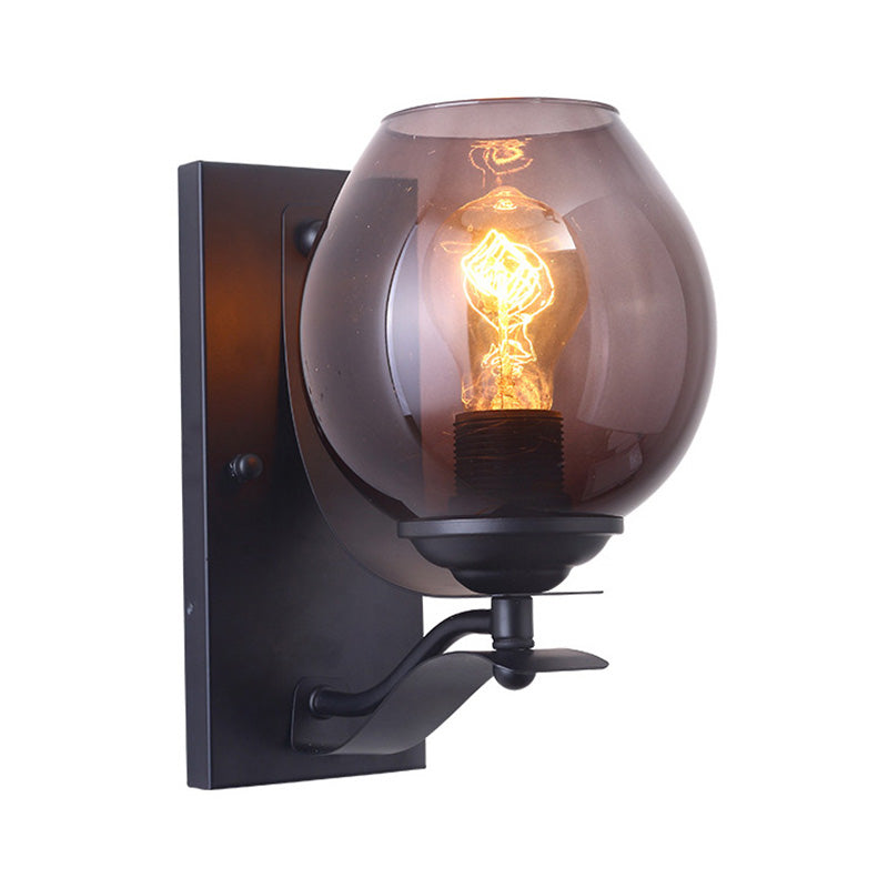 BowLift | A light wall lamp with ball shade gray glass industrial café lighting fixture in black
