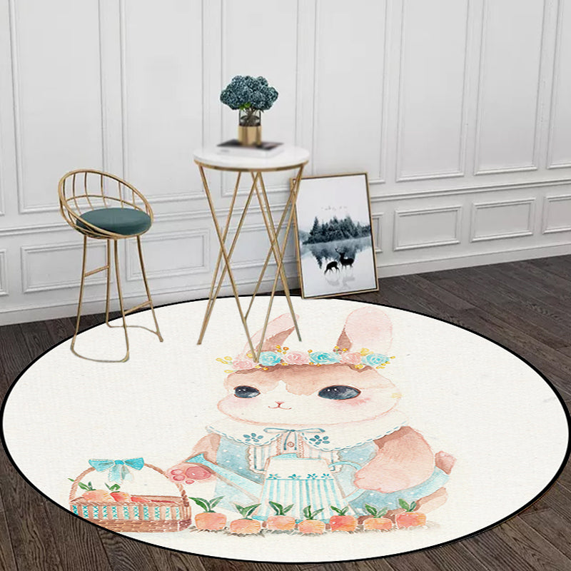 BowLift | Cute Kids Rug in White Animal Owl Rabbit Sloth Pattern Rug Polyester Non-Slip Washable Rug for the Children's Room