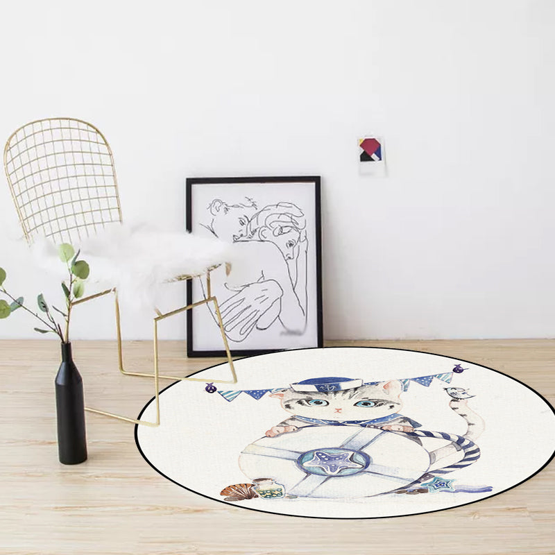 BowLift | Cute Kids Rug in White Animal Owl Rabbit Sloth Pattern Rug Polyester Non-Slip Washable Rug for the Children's Room