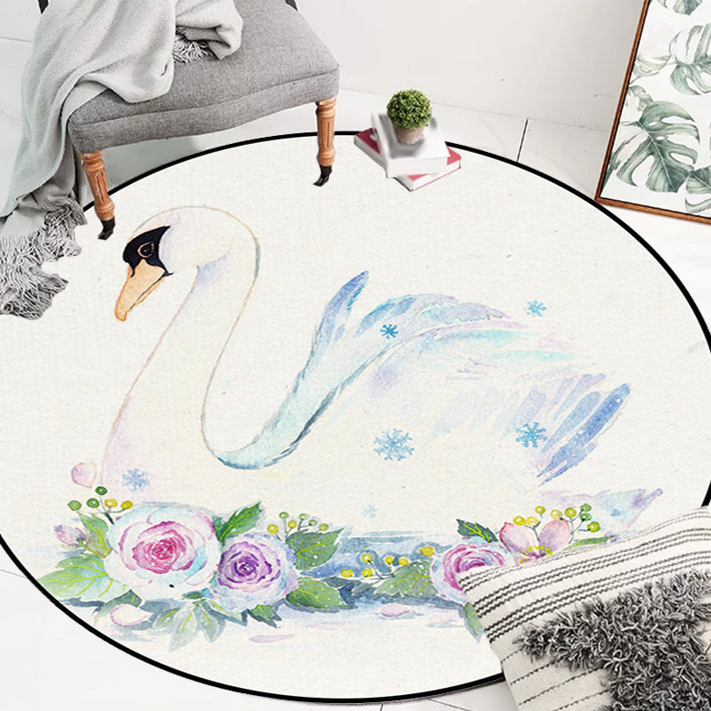 BowLift | Cute Kids Rug in White Animal Owl Rabbit Sloth Pattern Rug Polyester Non-Slip Washable Rug for the Children's Room