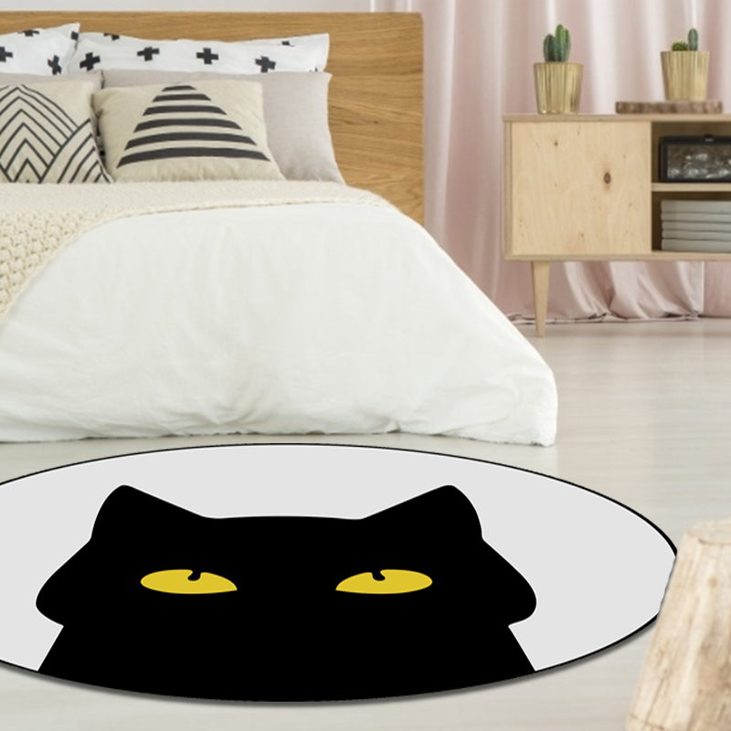 BowLift | Gray Children's Room Rug Children Animal Cat Funny Facial Expression Pattern Area Rug Polyester Stain Resistant Rug