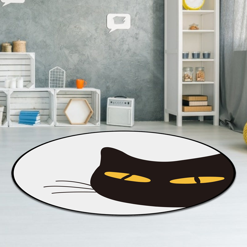 BowLift | Gray Children's Room Rug Children Animal Cat Funny Facial Expression Pattern Area Rug Polyester Stain Resistant Rug