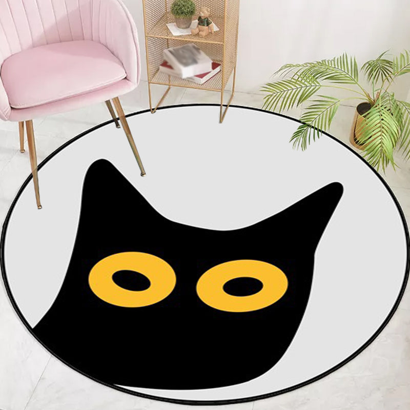BowLift | Gray Children's Room Rug Children Animal Cat Funny Facial Expression Pattern Area Rug Polyester Stain Resistant Rug