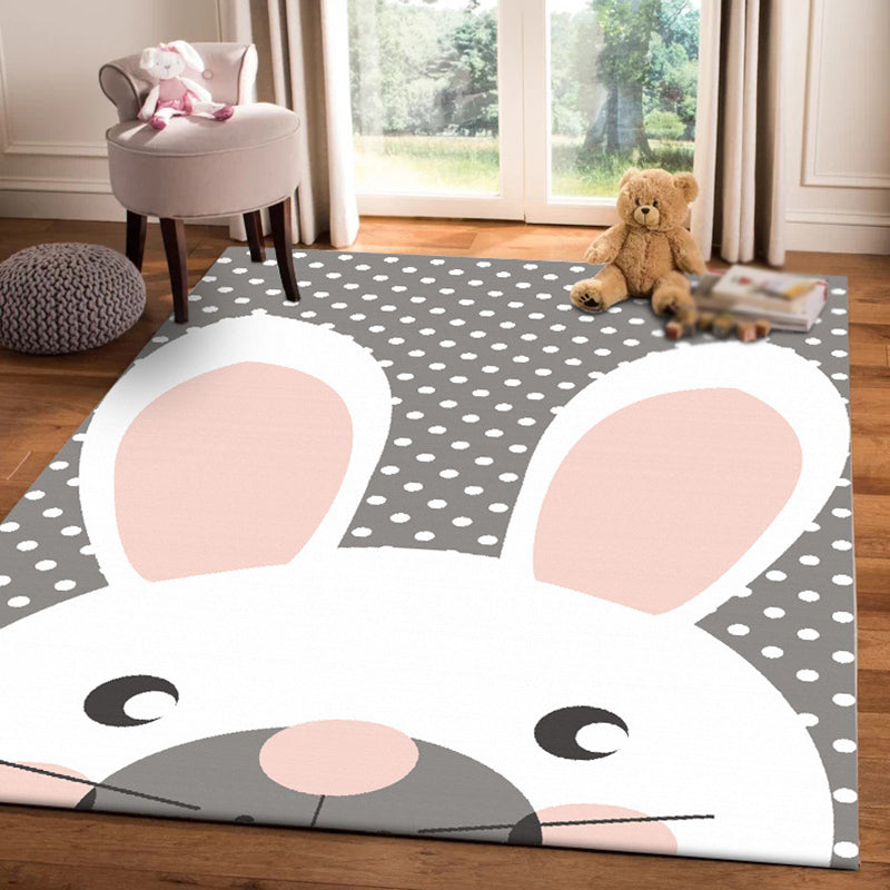 BowLift | Gray Children's Room Carpet Children's Animal Rabbit Dots Pattern Area Rug Polyester Non-Slip Back Carpet