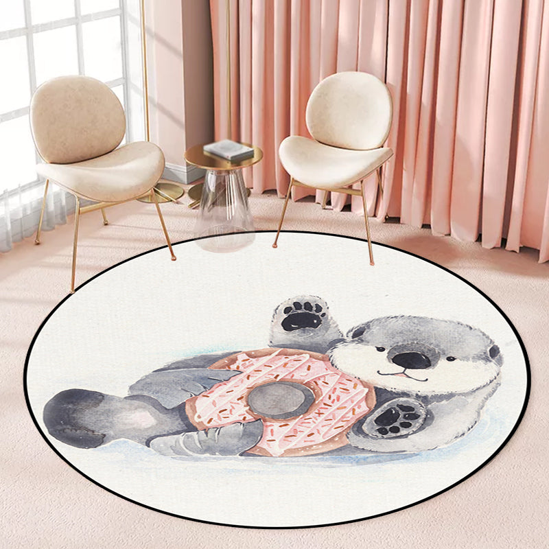 BowLift | Children's Room Rug in White Animal Fox Koala Alpaca Print Rug Polyester Pet Friendly Washable Area Rug