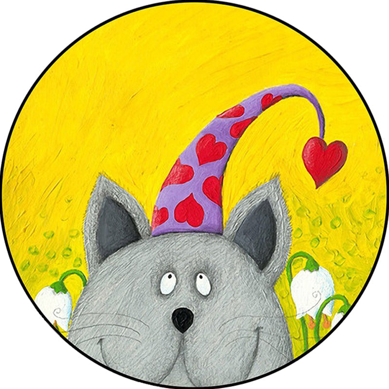 BowLift | Kids Room Rug in Green and Yellow Animal Cat Heart Star Print Rug Polyester Stain Resistant Area Rug
