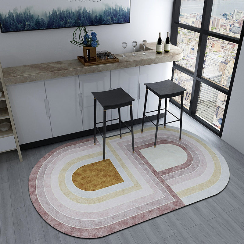 BowLift | Irregular Bedroom Rug in Green and Pink Modern Color Block Arch Pattern Area Rug Polyester Washable Carpet